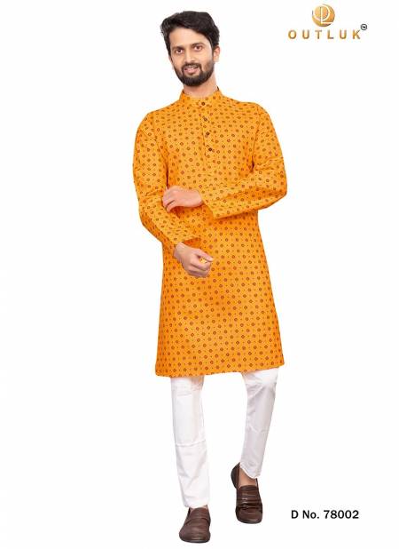 Yellow Colour Outluk 78 Printed Cotton Ethnic Wear Kurta With Pajama Collection 78002